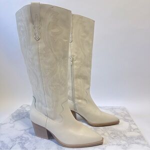 Crown Vintage Sila Wide Calf off white cream leather cowboy tall Western Boots